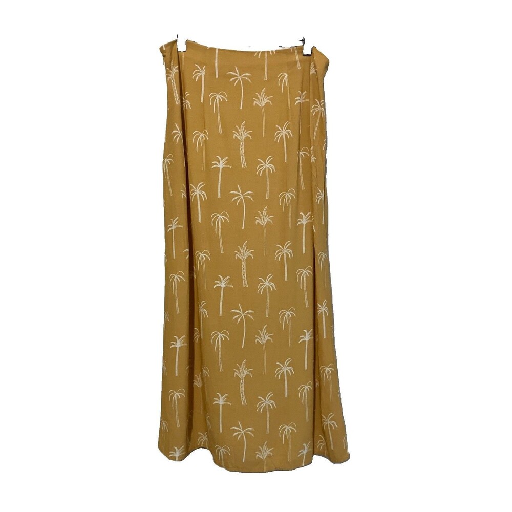 Marine Layer Yellow Gold Palm Print Midi Skirt Beach Boho Small